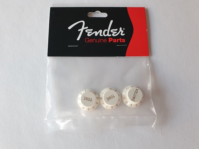 Fender stratocaster guitar knob set parchment 1x volume and 2x tone 0056254049 image 1
