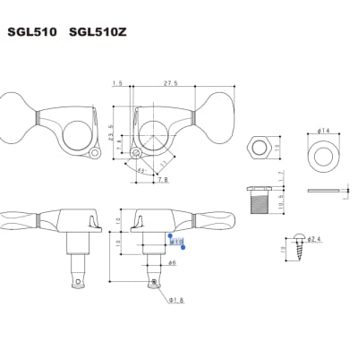 Gotoh SGL510Z-L5-XC, 3x3 Tuning Machine Heads, 1:21 ratio, X-Chrome (Antique Chrome / Satin Chrome) image 4