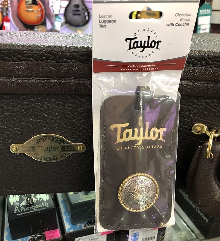 Taylor Leather Luggage Tag with Concho - Chocolate Brown, Gold Logo image 1