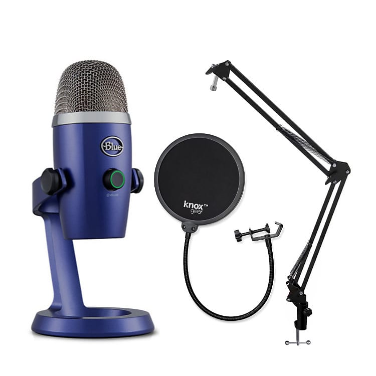  Blue Yeti Microphone (Blackout) with Knox Boom Arm
