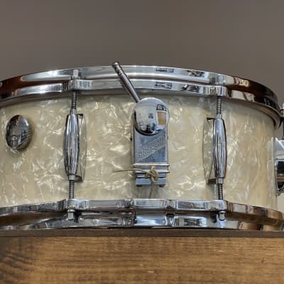 1950's Gretsch BroadKaster 5.5x14 White Marine Pearl 3-Ply Snare Drum 4157 image 8