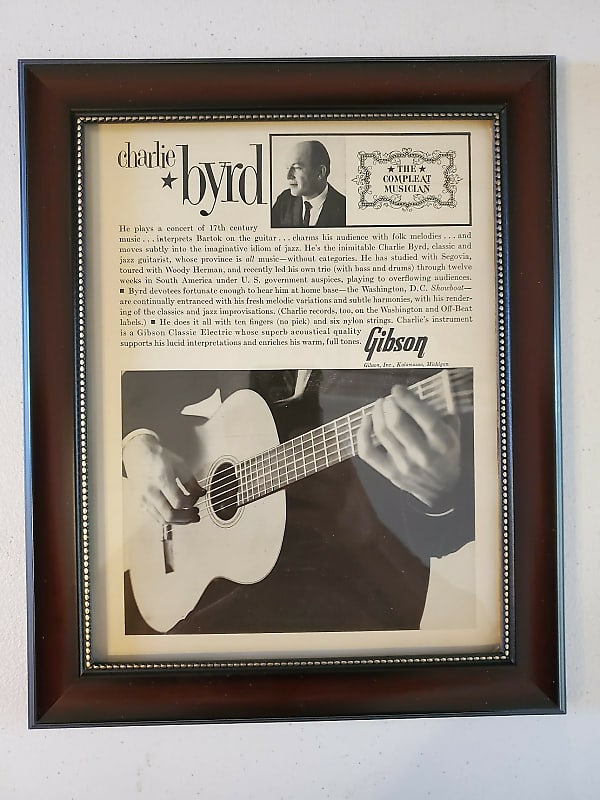1961 Gibson Guitars Promotional Ad Framed Charlie Byrd Original image 1