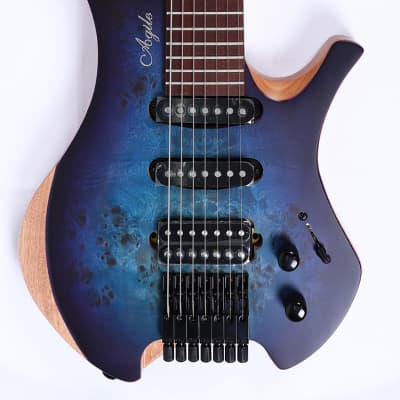 Agile 7 String  Headless Electric Guitar 27" Scale Chiral 727  HSS  Satin Blue / Purple image 1