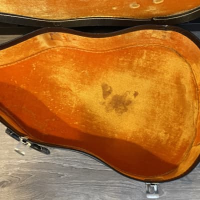 Vintage Acoustic Guitar Case 1960’s-1970’s Black w Orange Gold Interior image 4