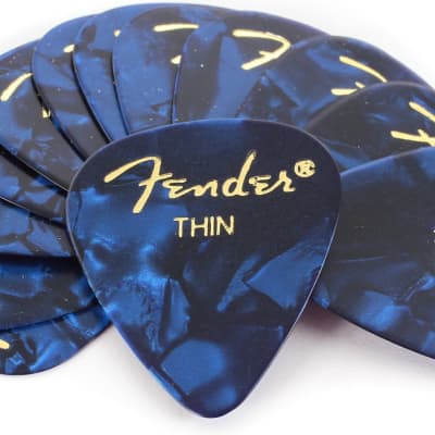 Fender 351 Premium Celluloid Guitar Picks - THIN BLUE MOTO - 12-Pack (1 Dozen) image 1