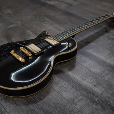 AIO SC77 Left-Handed Electric Guitar - Solid Black (Abalone Inlay) image 6