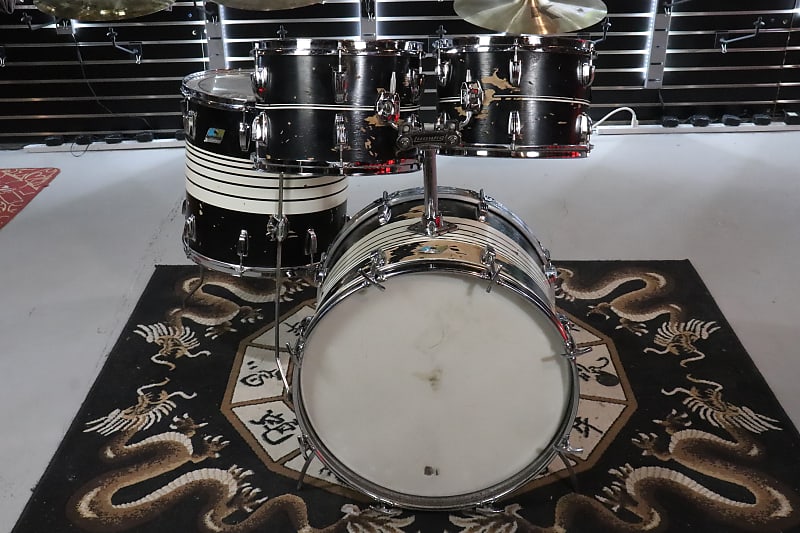 Ludwig Hollywood Black Lacquer 4pc Drum Kit Set 12/13/16/20" Vintage 1970's image 1