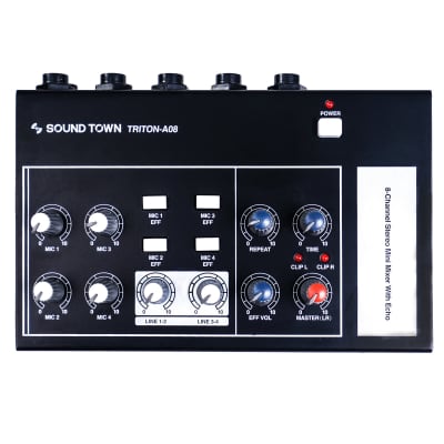 TRITON-A08 | 8-Channel Mono Stereo Karaoke Mini Mixer with 1/4” Inputs and Outputs, Echo/Delay Effect and Depth Controls image 2