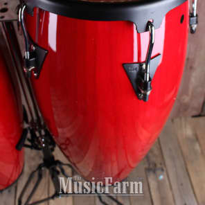 LP Aspire LPA646 Wood Conga Set Red Stain w Black Hardware