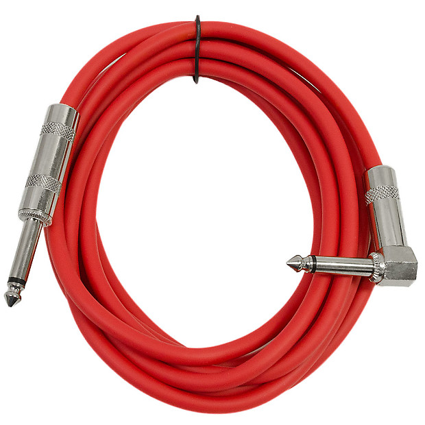 Seismic Audio SAGC10R-RED Right Angle to Straight 1/4" TS Guitar/Instrument Cable - 10' image 1
