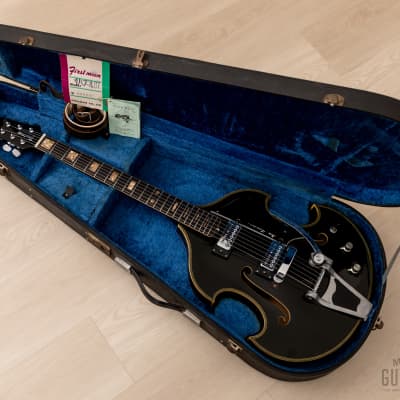1960s Firstman Liverpool 67 Special Vintage Hollowbody Guitar Black w/ Case & Tags, Japan image 19