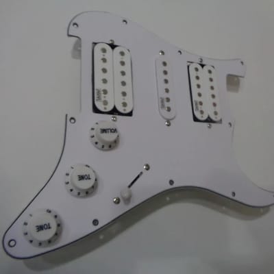 Handmade prewired HSH neodymium Strat pickguard with HB split switch TR BL and mid PU cutoff switch. image 4