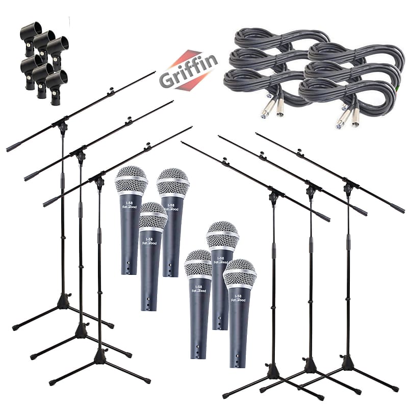 Microphone Boom Stand 6 PACK - Stage XLR Cable Mic Clip Cardioid