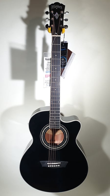 Washburn  EA12B-A Acoustic/Electric Guitar Glossy Black Finish image 1