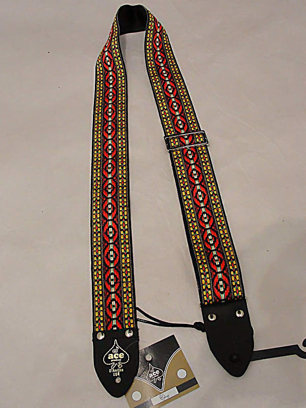 D'andrea Ace  Reissue ACE4 Jacquard Weave 2" wide Guitar Strap 2016 Red/Yellow image 1