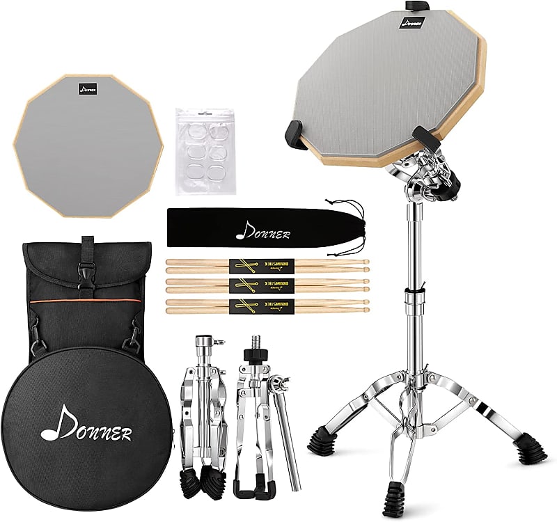Donner 12 Inches Drum Practice Pad Silent Drum Pad Set Blue 2-Sided With  Drum Sticks