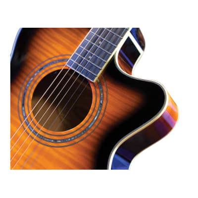 Washburn EA15 Festival Series Mini Jumbo Cutaway Acoustic Electric Guitar. Tobacco Burst image 4