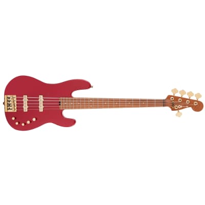 Charvel Pro-Mod San Dimas Bass JJ V Guitar, Caramelized Maple, Candy Apple Red image 1