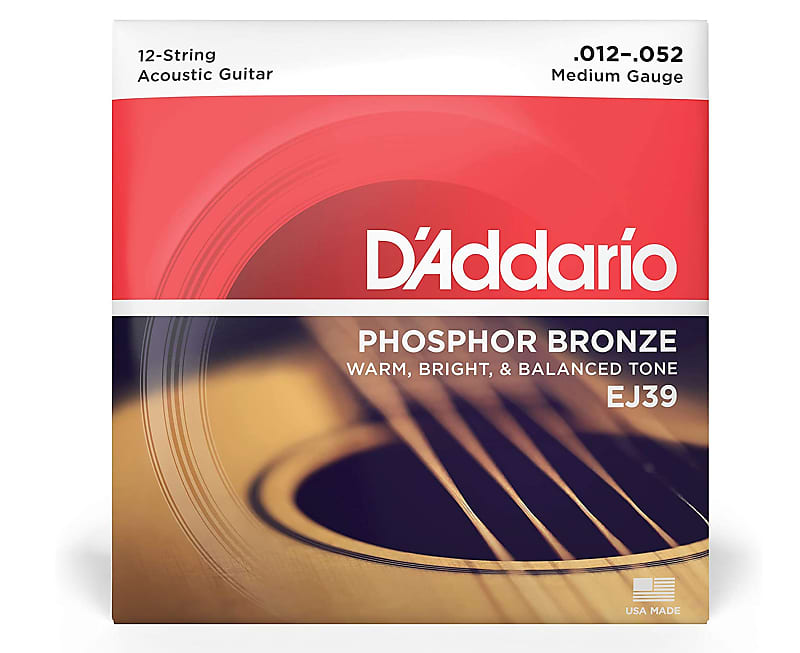 D'Addario EJ39 12-String Phosphor Bronze Acoustic Guitar Strings .012-.053 image 1