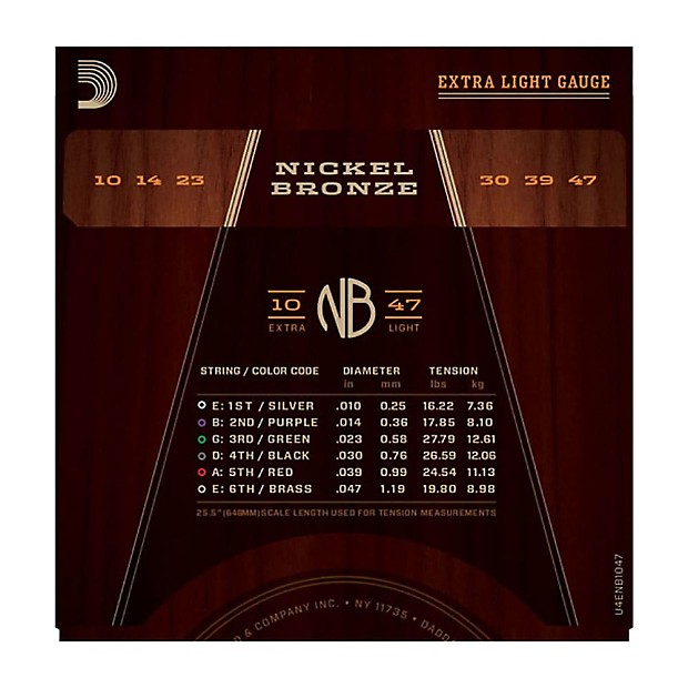 D'Addario NB1047 Nickel Bronze Acoustic Guitar Strings, Extra Light Gauge image 2