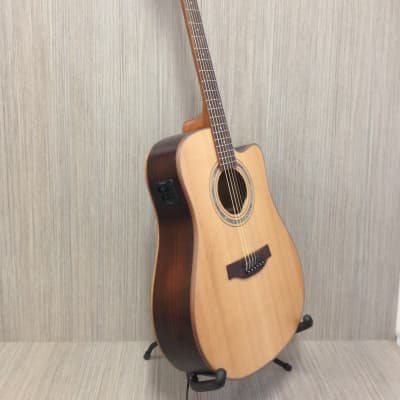 Klema K300DC-CE Satin / Natural Solid Cedar Top,Dreadnought Acoustic Guitar,Cutaway,EQ+ Gig Bag image 5