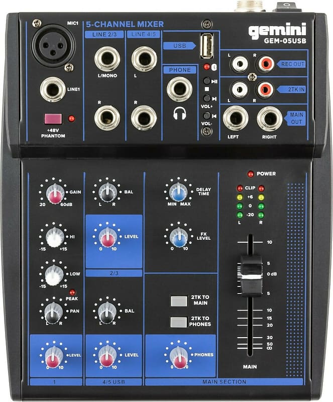 Gemini GEM-05USB 5 Channel Mixer with Bluetooth image 1