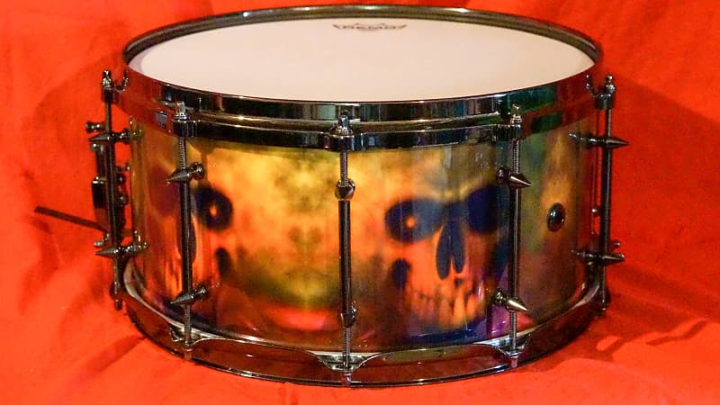 7x14 Oak Stave Snare by War Drums & Percussion - Skull wrap image 1