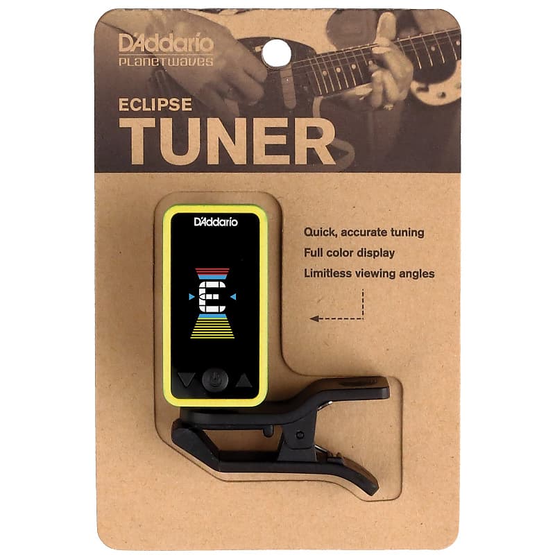 D'Addario PW-CT-17YL Eclipse Clip-on Chromatic Tuner for Guitar and Bass, Yellow image 1