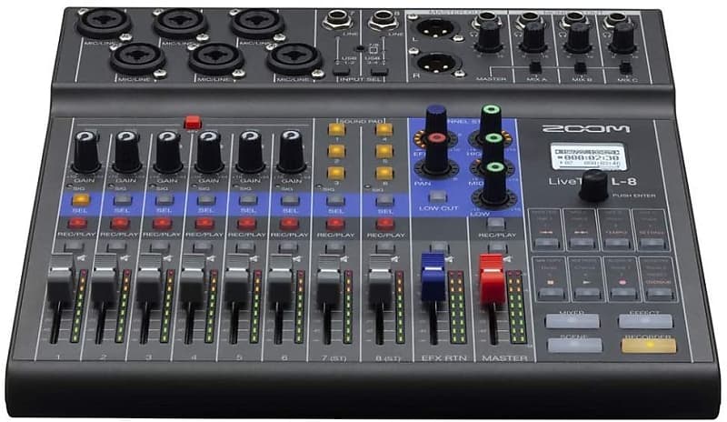Zoom LiveTrak L-8 Podcast Recorder, Battery Powered, Digital Mixer and Recorder, Music Mixer, Phone Input, Sound Pads, 4 Headphone Outputs, 12-In/4-Out Audio Interface, Built In EQ and Effects image 1