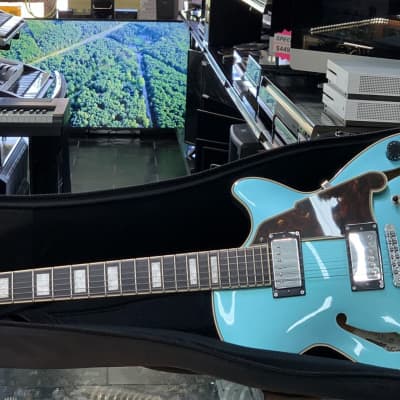 D’Angelico New York DAPSSOTCTCB Premier Blue Hollow Body Electric Guitar 6 String w/ Soft Case image 1