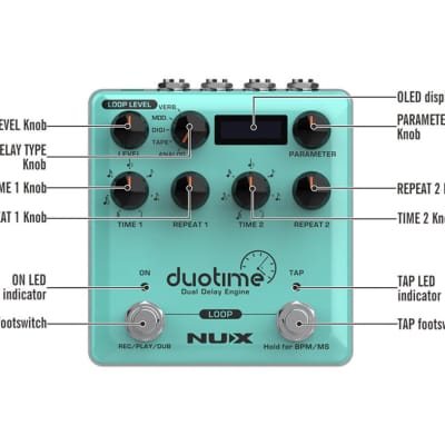 Nux Verdugo Series Duotime NDD-6 Dual Stereo Delay Guitar Effector Pedal image 2