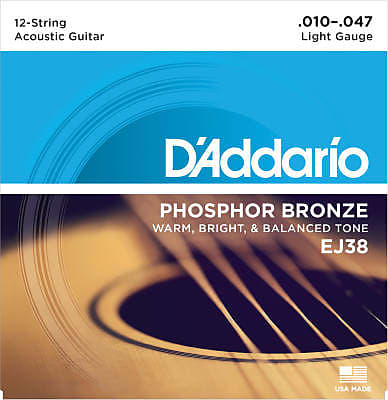 D'Addario EJ38 Phos Bronze 12-String Acoustic Guitar Strings (Light 10-47) image 1