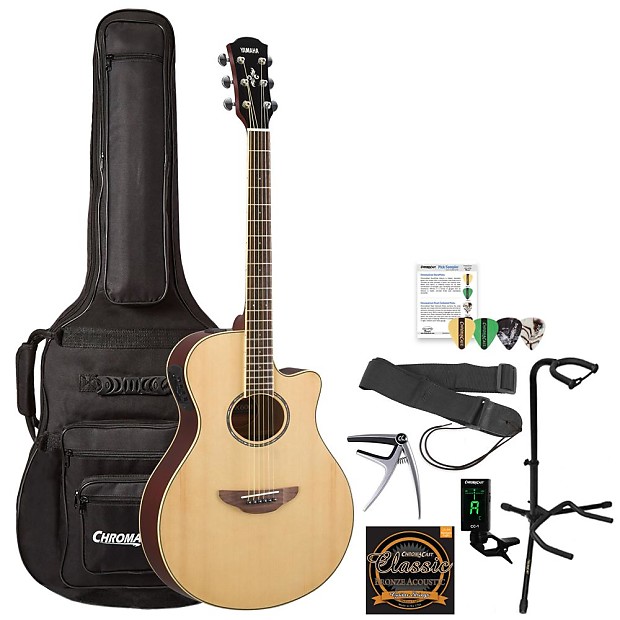 Yamaha APX600 Thin Body Acoustic-Electric Guitar with Gig Bag &  Accessories, Natural