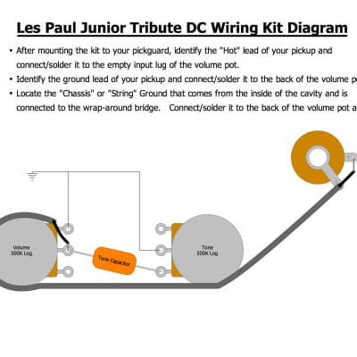 Les Paul Junior Tribute DC '50s Wiring Kit | CTS 550K Custom Audio Taper Pots, Orange Drop 225P Cap image 9