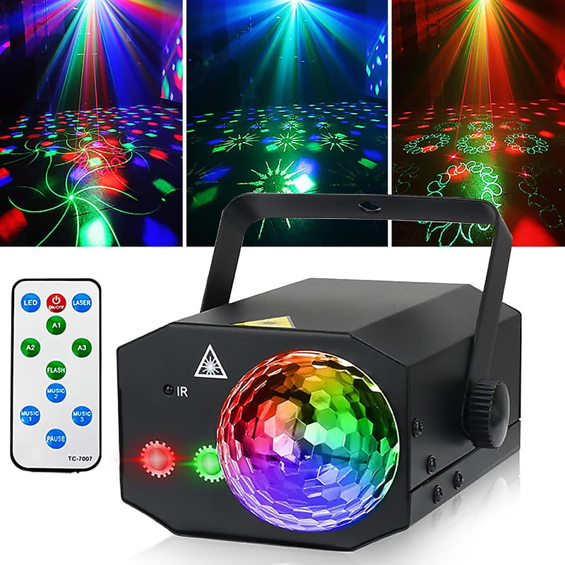 RGB Stage Laser Light 9 Lens DJ Disco Party Lights Sound Activated Strobe  Light with Remote Control for Birthday Wedding Bar Dance Show