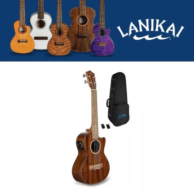 Lanikai All Solid Mahogany Acoustic/Electric Tenor Cutaway Ukulele | Free Case | Authorized Dealer image 1