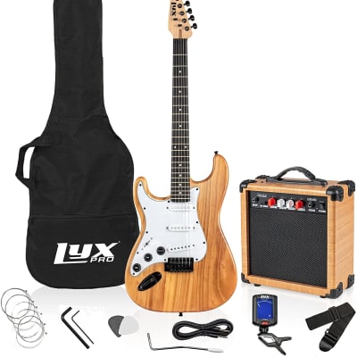LyxPro Left Handed 39” Electric Guitar & Electric Guitar Accessories, Natural image 2