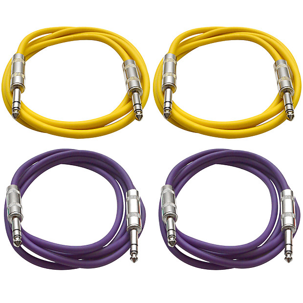 Seismic Audio SATRX-6-2YELLOW2PURPLE 1/4" TRS Patch Cables - 6' (4-Pack) image 1