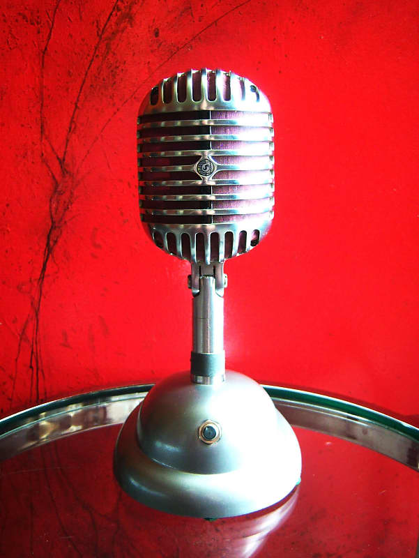 Vinatge 1940's Shure 55 dynamic microphone satin chrome w S-36 desk stand Elvis # 9 image 1