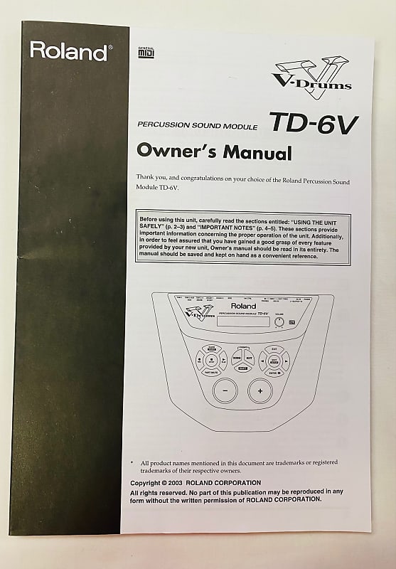 Owner's manual for Roland VDrums percussion sound module Reverb