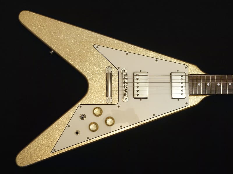 1999 Burny Japan Flying V LV-115KK L’Arc-en-Ciel Ken Signature Sparkle Gold  w/gigbag