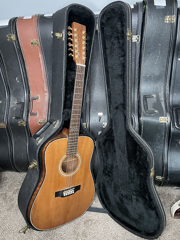 unknown make 12 string acoustic guitar  1970s? solid wood with martin tuners and hard case image 1