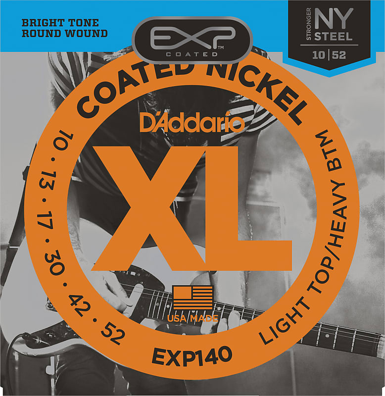 D'Addario EXP140 Coated Electric Guitar Strings, Light Top/Heavy Bottom, 10-52 image 1