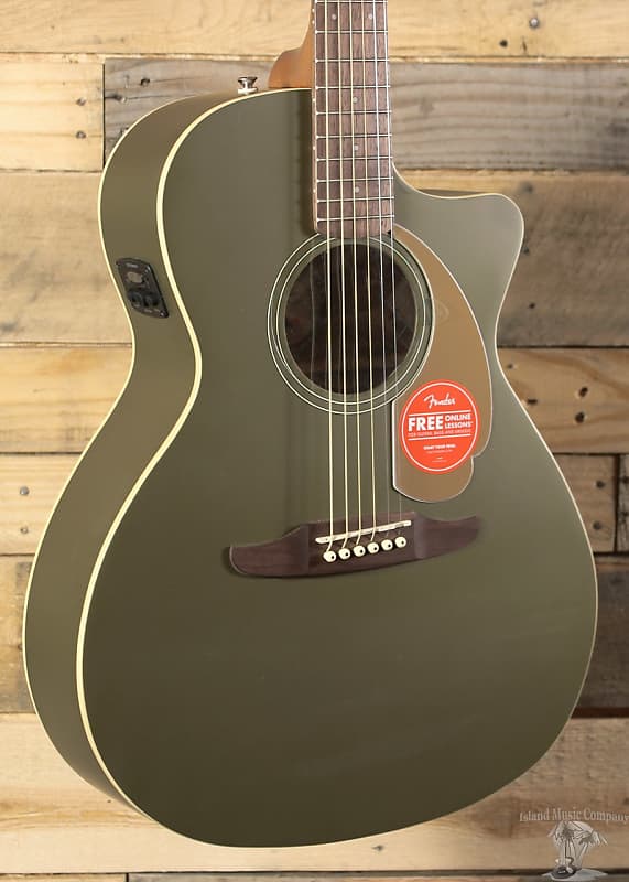 Fender Newporter Player Acoustic/Electric Guitar Olive Green | Reverb