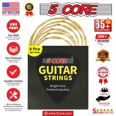 5 Core 6 Set Guitar Strings 6Pcs in 1 Set Premium Acoustic Electric Guitars Strings w Hexangular Steel Core Brass Wound Extra Light Gauge .010-.047 Cuerdas Para Guitarra Acustica - GS AC BRSS 6SET image 18