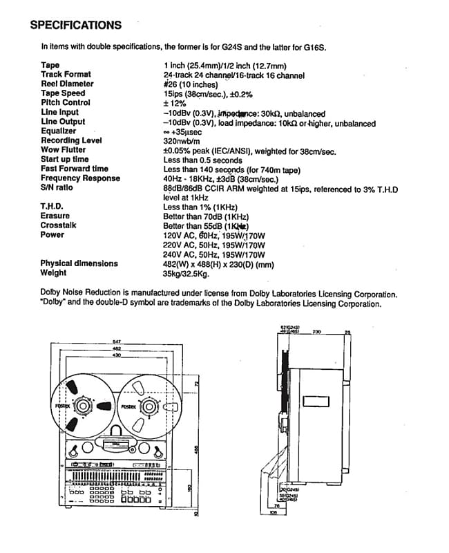 Fostex G-16 16 track analog pro reel tape recorder