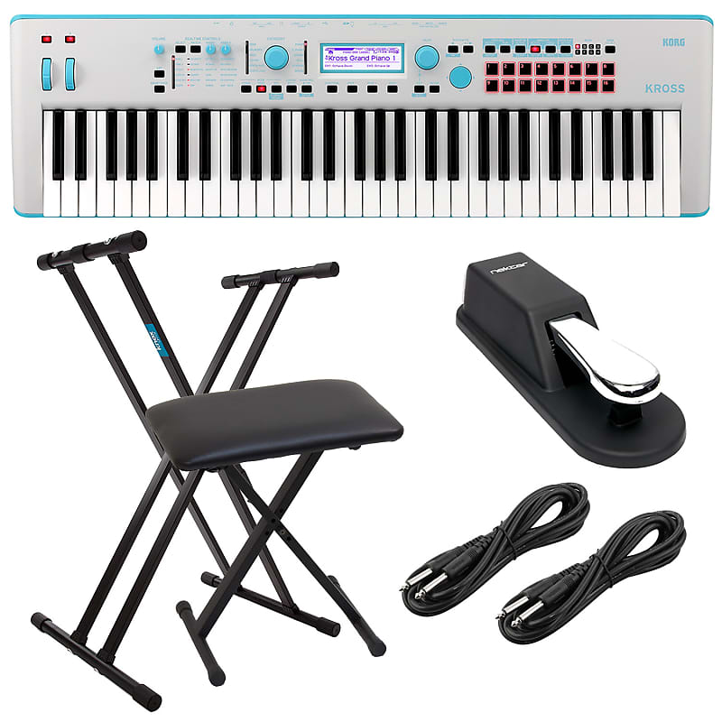 Korg KROSS 2 61-Key Synthesizer Workstation (Gray-Blue), Keyboard Stand, Bench, (2) 1/4 Cables, Sustain Pedal Bundle image 1