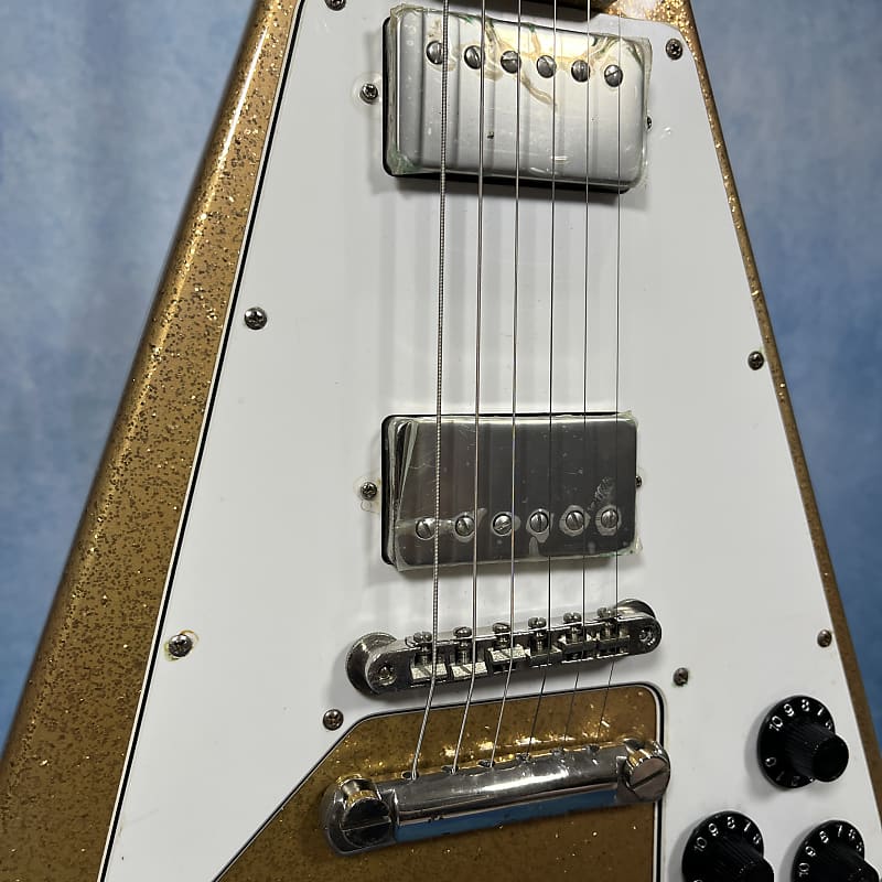 ギター Burny LV-115KK L'Arc-en-Ciel KEN model Burny LV 115KK LArc en Ciel ken Signature Gold Flying V Made in