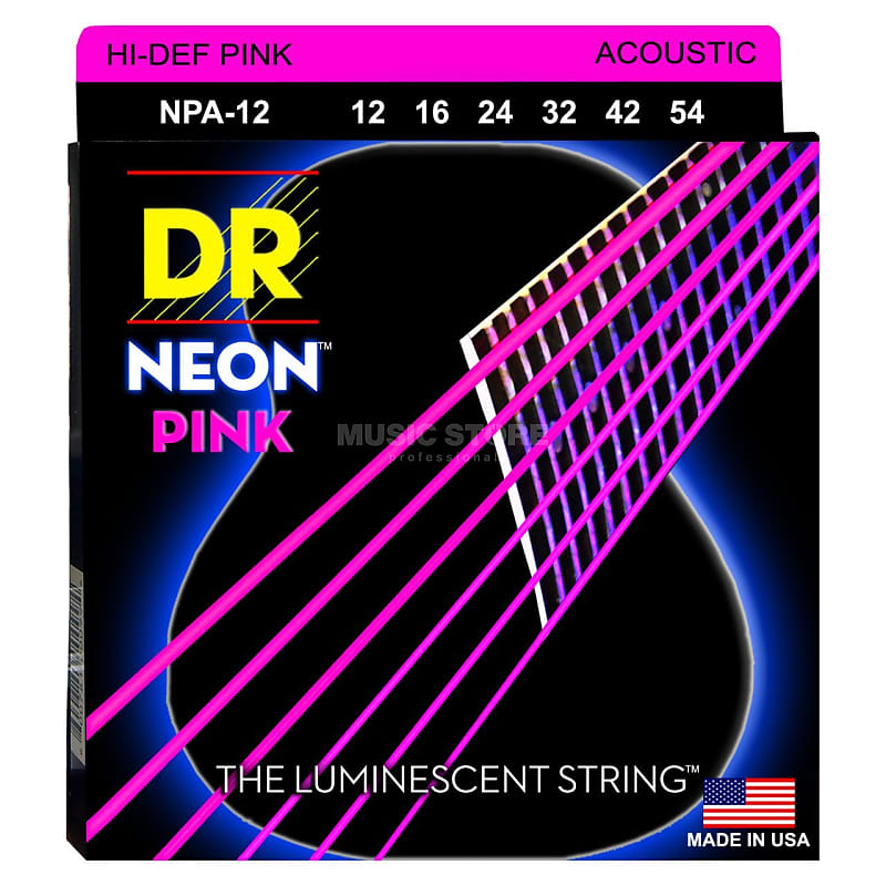 DR Neon PINK Acoustic Guitar Strings 12-54 med image 1