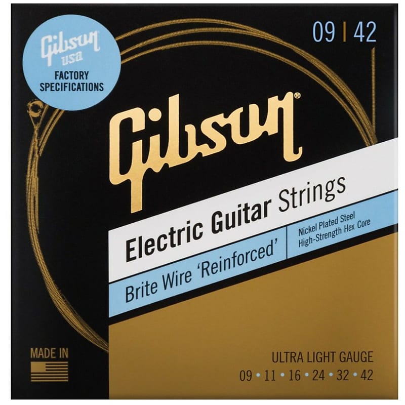 Gibson Brite Wire Reinforced Ultra Light 9 Gauge Electric Guitar Strings image 1